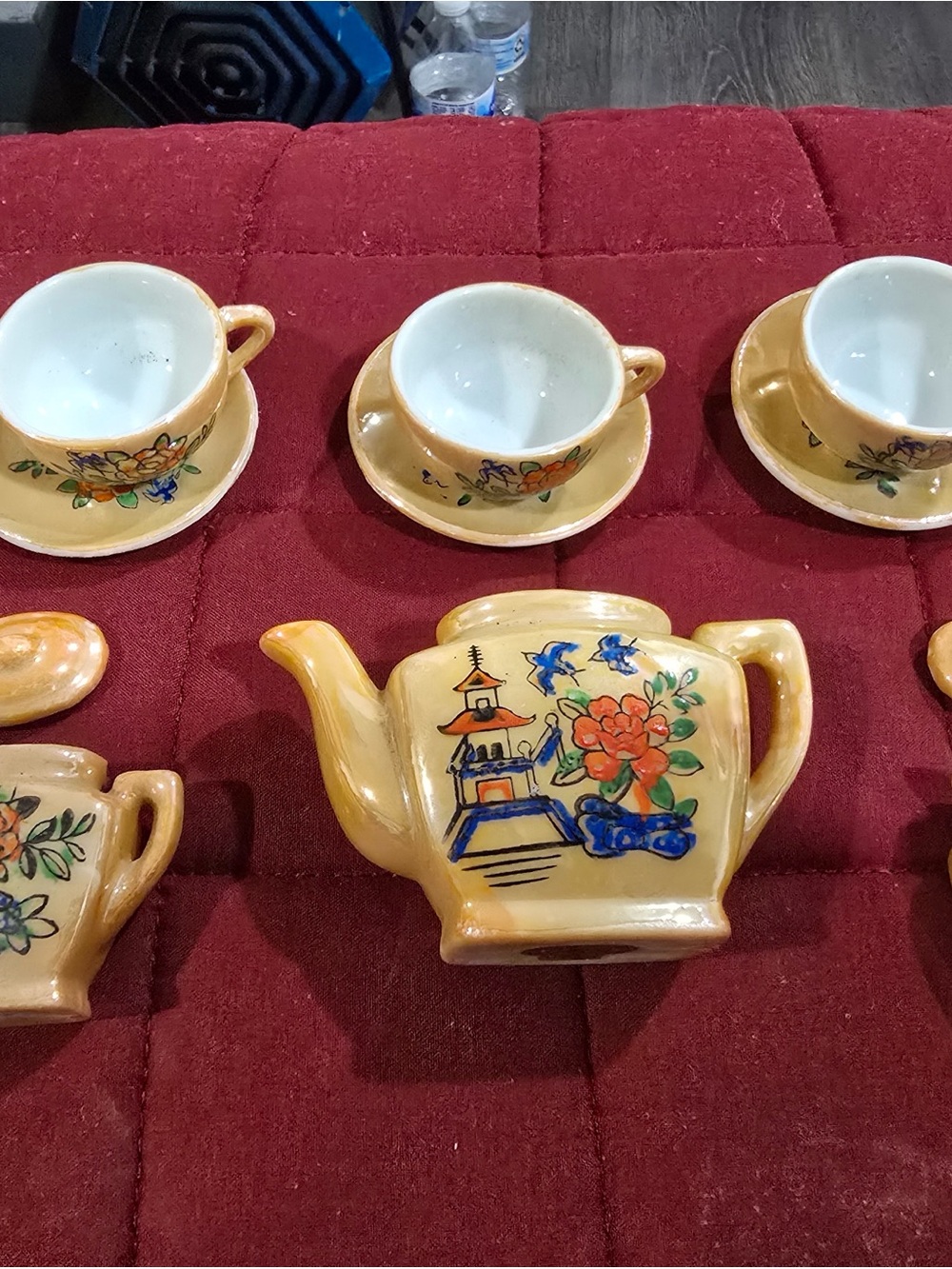Yellow Floral Ceramic Tea Set with Pagoda Motif - Classic Home Tea Service